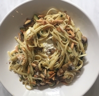 WINE WITH…Linguine with Almonds, Burrata, Mushrooms and Zucchini