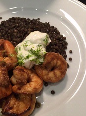 WINE WITH…Spicy Shrimp with Black Lentils and Lime Sour Cream