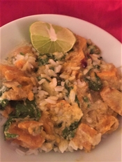 WINE WITH…Thai Style Curried Sweet Potatoes and Spinach